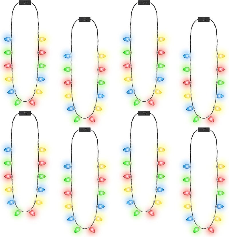 Traplace Store 8 Pack Christmas Necklace Lights, 12 Glowing Bulbs Christmas Accessories with 3 Modes, Colorful Christmas Necklace, LED Xmas Party Favors for Ugly Sweater Contest Family Reunion Holiday Celebrations - Image 1